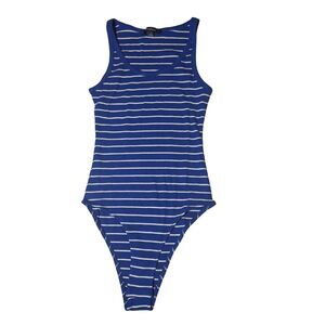 Ambiance Blue White Striped Tank Bodysuit Size Medium NWOT Snap Closure